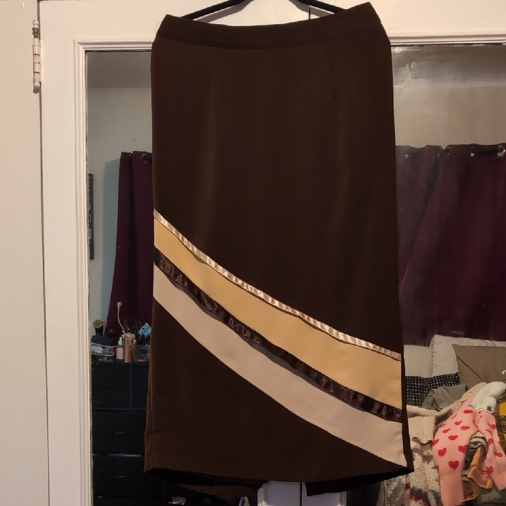 Vintage Midnight Velvet Brown and Cream Maxi Skirt